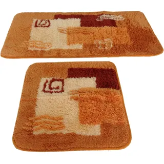 Goodway 2 Teiliges Badematten Set, Badteppich, Mailand, Terra │ Größe: 50x90cm, 50x45cm │rutschhemmend, waschmaschinenfest