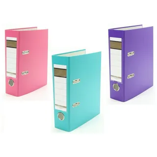 Livepac Office 3x Ordner/DIN A5 / 75mm / Farbe: je 1x pink, türkis und lila