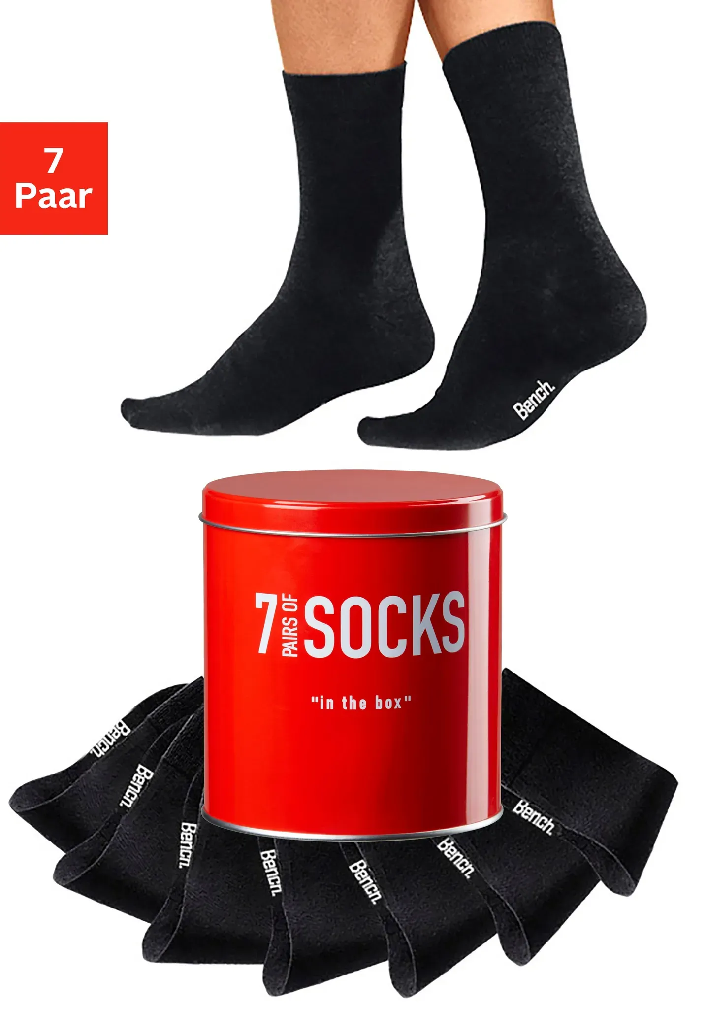 Businesssocken BENCH. "Damen und Herren Unisex Basic für Sport und Freizeit", Mädchen, Gr. 35-38, schwarz, Baumwolle, Baumwollmischung, Elasthan, Polyamid, unifarben, elastisch, Socken, in der praktischen Dose