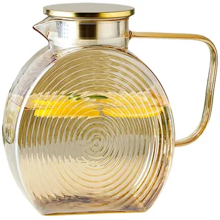 Glas Krug | Glas Teekanne 2,5 Liter | Wasserkrug Kühlschrank Kanne mit Edelstahl Deckel für Heißgetränke Säfte Milch Kaffee Küche Arbeitsplatz Garten Restaurant