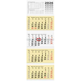 Vier - Monatskalender 32 x 94 cm  Wandkalender 2026 faltbar 4 BRUNNEN Kalender