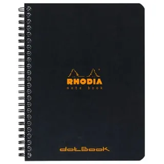 Rhodia 193439C - Packung mit 5 Notizblöcken Notebook mit Doppelspirale A5+ 16x21cm 80Bl Dot-Lineatur 80g, Schwarz, 1 Pack