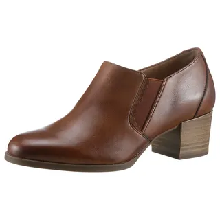 TAMARIS Hochfrontpumps TAMARIS "Oceana", Damen, Gr. 39, braun (cognac used), Leder, used, klassisch, Schuhe, Blockabsatz, Businessschuh, Schlupfschuh mit Stretcheinsätzen