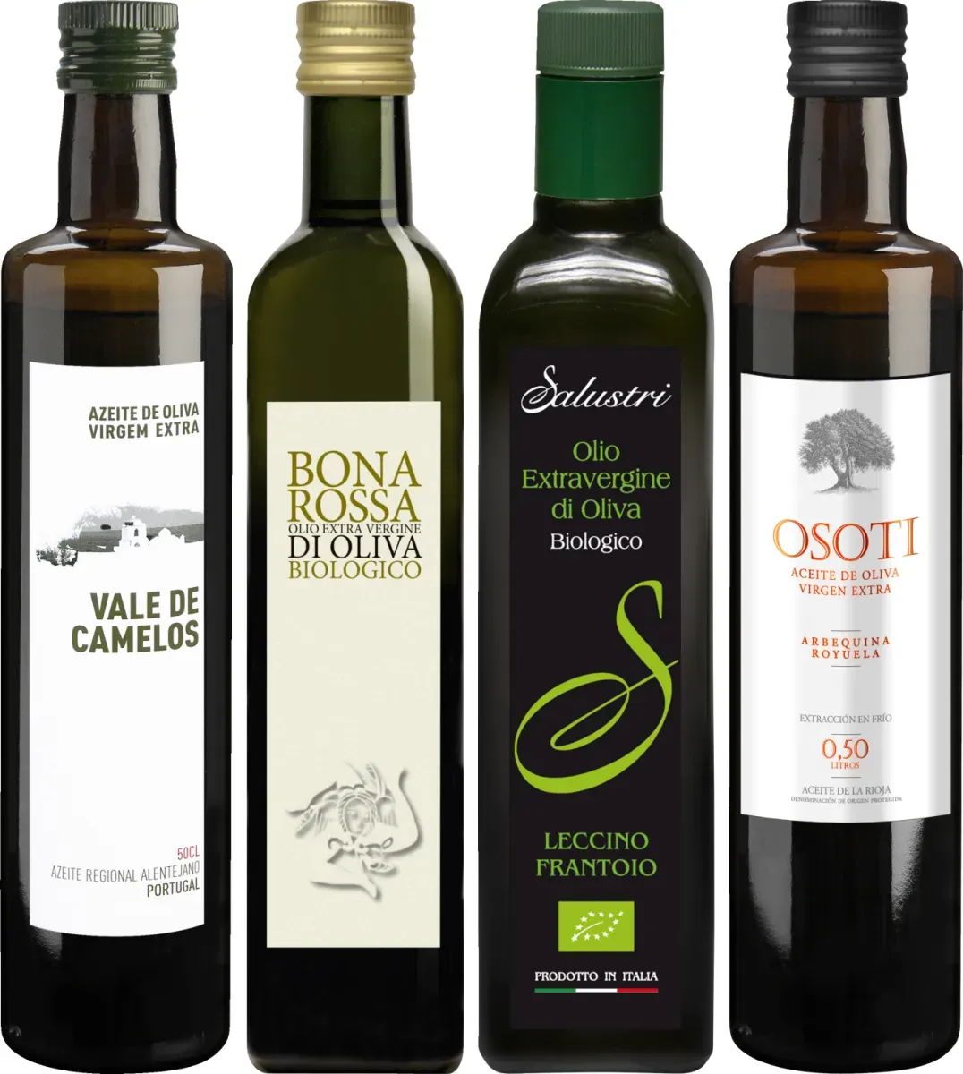 4 Premium-Olivenöle Genusspaket, 4 Olivenöle à 50cl, Bio Probierpakete