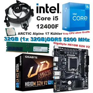 Bundle Intel Core i5 12400F Gigabyte H610M S2Hv2 32GB DDR5 CPU Kühler Aufrüstkit