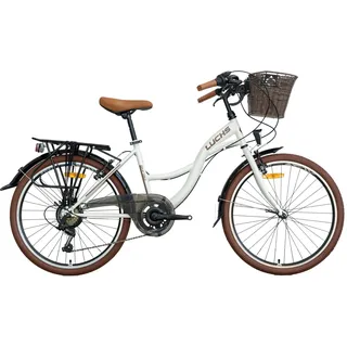 LUCHS 28" Zoll Feline Hollandrad MIT RATTANKORB – Hollandrad, Cityrad mit 21 Gängen & Rattankorb, Damenfahrrad/Cityrad/Holland 50cm Rahmenhöhe // EKRU (Weiß)