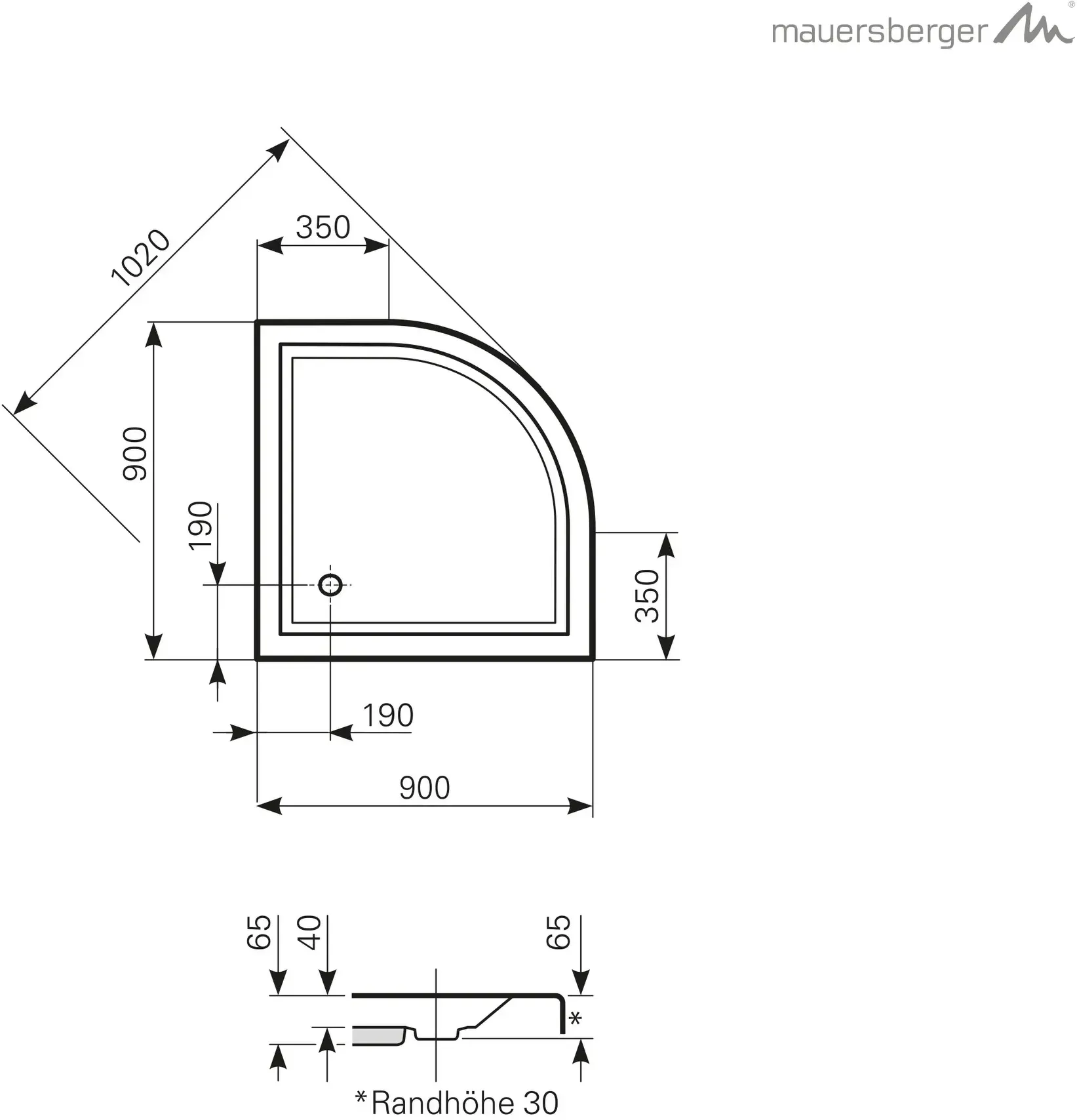 Mauersberger Duschwanne „aphylla“ 900 × 900 mm in Edelweiß (matt)