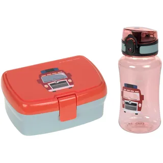 Lässig Brotdose & Trinkflasche Set - Lunch Set mit Lunchbox und Trinkflasche (460 ml)/Tiny Drivers Fire Engine