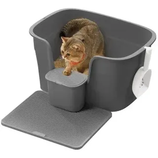 Songmics FEANDREA Katzentoilette für große Katzen mit hohen Seitenwänden, Katzenstreumatte und Schaufel, Aufbewahrungsbox
