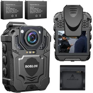 BOBLOV T5 Bodycam, 128GB 1440P Körperkamera Body Camera mit Audio-Aufnahme, Zwei Batterien mit Dock, tragbare Polizei-Körperkamera für Strafverfolgung, Nachtsicht, Dateischutz