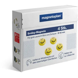 Magnetoplan Smiley-Magnete, gelb-schwarz, groß 40 mm VE 4