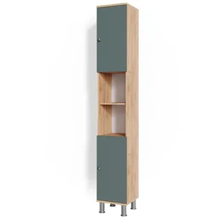 Vicco Badschrank Fynn, Eiche Grün Badmöbel 190 cm