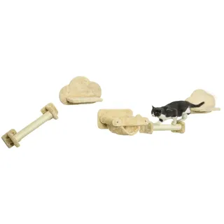 Katzentreppen-Set 2 Kratzstämme 2 Plattformen mit Plüsch Hängematte Beige