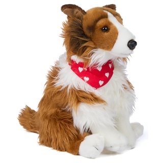 Uni-Toys - Langhaarcollie mit Halstuch (Herzchen-Motiv) - 27 cm (Höhe) - Plüsch-Hund, Collie - Plüschtier, Kuscheltier