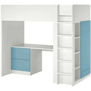 IKEA SMÅSTAD Hochbett weiß blau/mit Schreibtisch 3 Schubladen