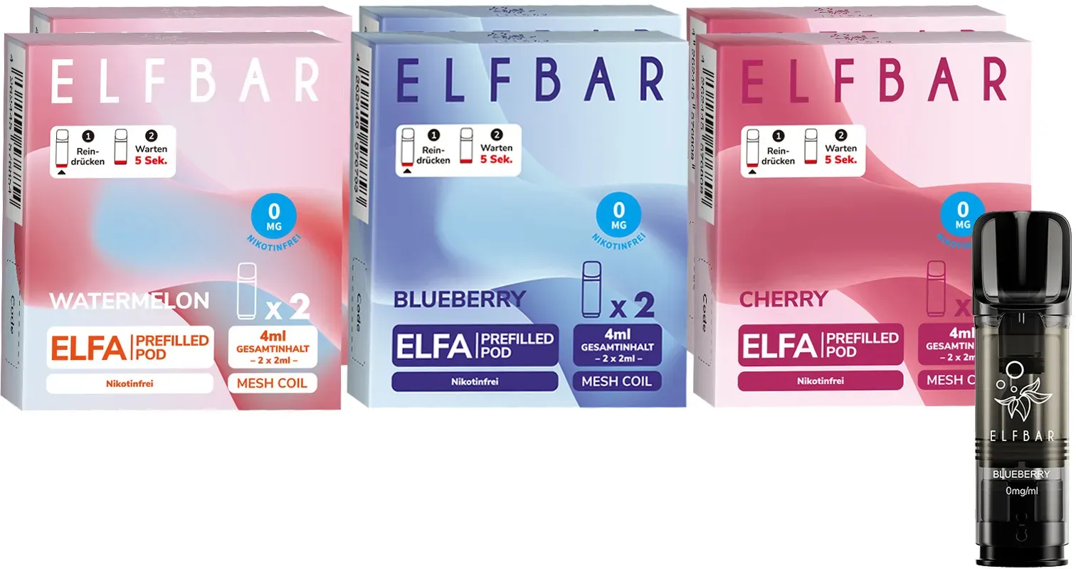 Elf Bar ELFA Prefilled Pod - Probierset Nikotinfrei je 2 Pods, 6er Pack