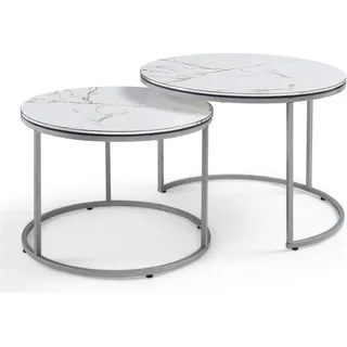 [en.casa] Skagen Marmor weiß / silber 2er Set