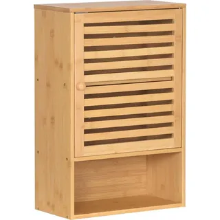 ad.con Wandschrank aus Bambus fürs Badezimmer Hängeschrank mit Tür Offenen Ablagen Badschrank über Waschbecken Toilette Aufbewahrungsschrank 60x40x20cm Natural