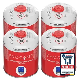 "EVOCAMP 4x Propan Butan Gaskartuschen 450g, Schraubkartusche Eurogewinde 7/16\" für Weber Q100 Q1200"