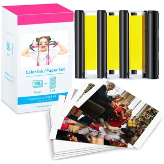 NineLeaf 1PK Kompatibel für Canon Selphy CP1300 CP1500 CP1200 CP1000 CP910 CP820 und Kartusche, KP-108IN 3115B001(AA) Postkarten für Canon Selphy Fotodrucker, 3 Kartusche+108 FotoPapier (100 x 148mm)