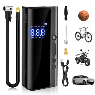Elektrische Luftpumpe Wiederaufladbarer Elektrischer Fahrradpumpe 150PSI, 7.4V 8000mAh Mini Tragbare Für Auto,Motorrad,Fahrrad,Bälle,über USB-C wiederaufladbar, Als Taschenlampe und Powerbank