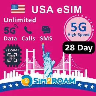 eSIM-Karte für die USA|Unbegrenzte 5G/4G-Daten in den USA (einschließlich Hawaii)+5 GB Highspeed-Daten in Kanada und Mexiko|Unbegrenzte Anrufe und SMS zwischen den USA, Kanada und Mexiko (28 Tage)