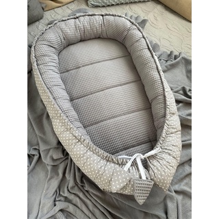 WAFFELPIQUE Grau/Mini PUNKTE Bio-Baumwolle Babynest Neugeborene Baby Unterlage Reisebett Nestchen SOLO/o. in PREMIUM Ausstattung SETS (Nestchen SOLO)