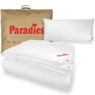 PARADIES 4 Jahreszeiten Bettdecke 155x220 Set mit Kissen 40x80 - Prima Bio 4-Jahreszeitendecke + Softy Top Bio medium Kopfkissen