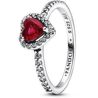 Pandora Ausgeprägtes Rotes Herz Ring aus Sterling Silber mit rotem Kunstkristall, Größe: 50, 198421C02-50