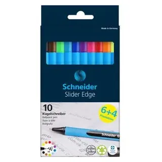 Schneider 6 + 4 GRATIS: Schneider Kugelschreiber Slider Edge farbsortiert, Schreibfarbe: farbsortiert, 6 St. + GRATIS 4 St.