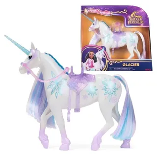Unicorn Academy Einhorn Glacier - 28 cm groß, Original-Einhorn von Layla zur beliebten Netflix-Serie, mit echter Mähne und Schweif, abnehmbarem Zaumzeug und Sattel sowie Bürste