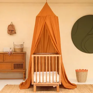Orange Baldachin für Kinderzimmer | Hängender Betthimmel für Babybett | Moskitonetz für Stubenwagen & Spielzimmer | Rundes Himmelbett für Baby