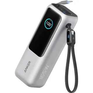 Anker Powerbank (25K, 165W, Integriertes + einziehbares Kabel) Silber - Silber
