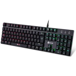 Klim Dash – Niedrigprofil mechanische QWERTZ Tastatur mit roten Schaltern für kultivierte Professionelle Anwender und Gamer - RGB Farben - Metallrahmen Vollständige Anpassbarkeit