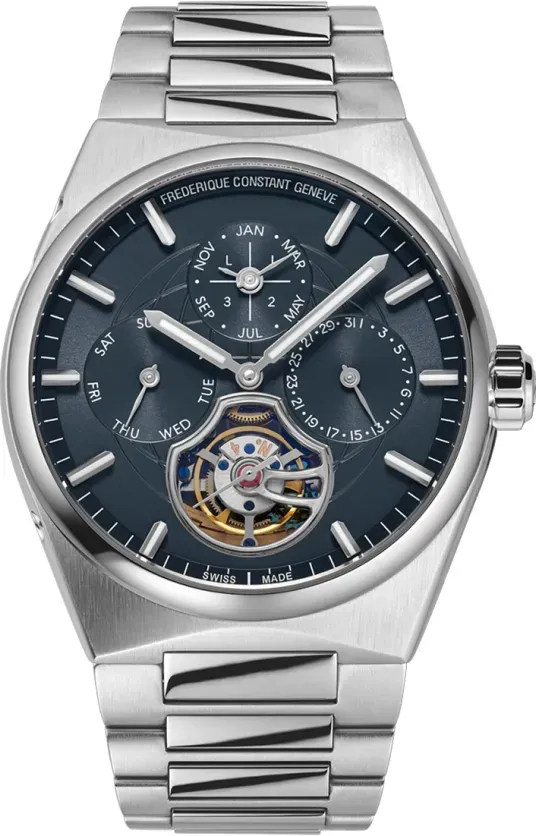 Frederique Constant Highlife TOURBILLON PERPETUAL CALENDAR MANUFACTURE FC-975BL4NH6B - Matt with globe pattern embossed in the center,blau,silber - 41mm