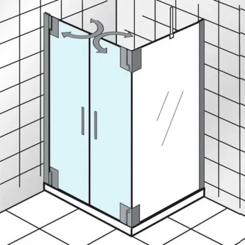 HSK K2P Pendeltür 2-teilig für Seitenwand, Größe: 100,0 x 200,0 cm, Anschlag links, 2177100-L-41-50, Duschkabine: Chromoptik: ESG klar