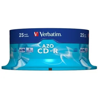 Verbatim CD-R AZO Crystal 700 MB, 25er Pack Spindel, CD Rohlinge, 52-fache Brenngeschwindigkeit mit langer Lebensdauer, leere CDs, Audio CD Rohling, für Fotos & Videos & Dokumente