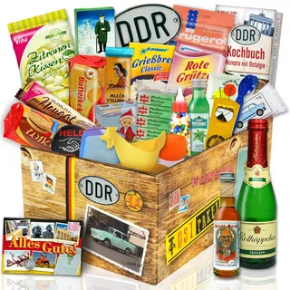 ostprodukte-versand DDR 24tlg Geschenkbox mit Ost Spezialitäten/Geschenkset Geburtstag für Männer