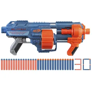 Hasbro Nerf Elite 2.0 Shockwave RD-15 Blaster, 30 Nerf Darts, 15-Dart Rotationstrommel, Schnellfeuer mit Pump-Action, mit Erweiterungsoptionen, recyclebare Verpackung, für Jungen und Mädchen