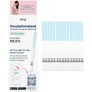 Ovy® Ovulationstest zum Nachweis des Eisprungs | 15 LH Eisprung Test-Streifen | Fruchtbarkeitstest für Frauen | als Kinderwunsch Hilfsmittel und zum schwanger werden