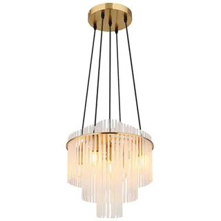 GLOBO Kronleuchter Hängelampe Glasstäbe klar Pendelleuchte gold Wohnzimmerlampe Esstischleuchte 5 flammig, 5x E14, DxH 40 x 120 cm
