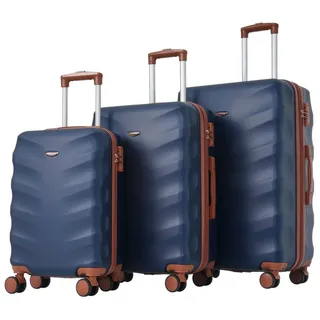 Ulife Kofferset Hartschalen-Koffer Hartschalen-Trolley Trolleyset, 4 Rollen, M-L-XL-Set,ABS-Material, TSA Zollschloss blau