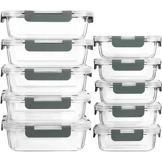 M MCIRCO MCIRCO Glas-Frischhaltedosen Set, 20 Teile (10 Behälter, 10 Deckel), Spülmaschinenfest, Mikrowellen & Gefrierschrankgeeignet, Auslaufsicher, Modern, Lebensmittelbehälter, Frischhaltedosen