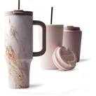 Thermobecher Strohhalm Edelstahl Auslaufsicher 1200 ml Pearl Marble