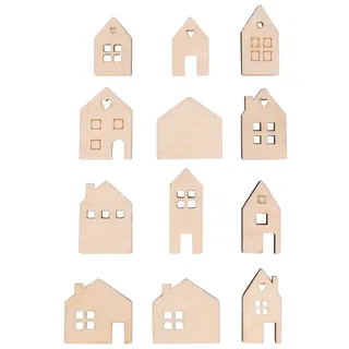 Rayher Streuteile aus Holz, Mini-Haus, 24 Stück, 2,5 - 3,5 cm, sortiert, Holz FSC zertifiziert, natur, Holzstreuer Tischdeko, Tischstreuer, Streudeko, 46749505