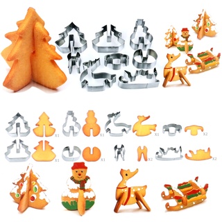 TRIXES 8 Stück 3D Weihnachts Ausstechformen Ausstecher Plätzchen Christmas Cookie Schneemann Baum Schlitten Rentier