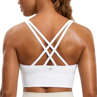 CRZ YOGA Damen Strappy Longline Sport BH - Ohne Bügel Gepolstert Sports Bra Yoga Workout Fitness Crop Top Weiss 42 - 42