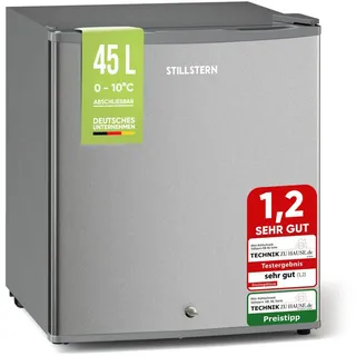 STILLSTERN Table Top Kühlschrank KB 46.2, 45 cm hoch, 51 cm breit, Mini Kühlschrank E 45L mit Abtauautomatik Schloss, Frostfach, Leise, Ideal für Küche, Büro, Schlafzimmer, Hotels und kleine Wohnungen klein Minibar Getränkekühlschrank