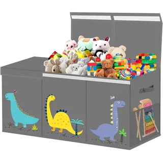 VERONLY Extra Groß Aufbewahrungsbox Spielzeugkiste mit Deckel Kinder - Faltbar Spielzeug Aufbewahrung mit Griffen Trennwand Aufbewahrungsbox für Kinderzimmer Kleidung Schlafzimmer(Gray,99x34x39cm)