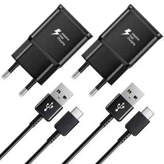 2er-Pack USB Ladegerät, Schnellladegerät Netzteil mit ladekabel USB C Schnellladekabel für Samsung Galaxy S8 S9 S10 S20 S21 Plus A56 A54 A36 A34 A16 A15 A13 A05s M35, Typ C Handy Netzteil Adapter